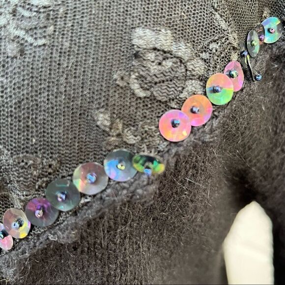 Vintage 80’s Silk/ Angora Embellished Fitted Sweater small - Picture 5 of 7